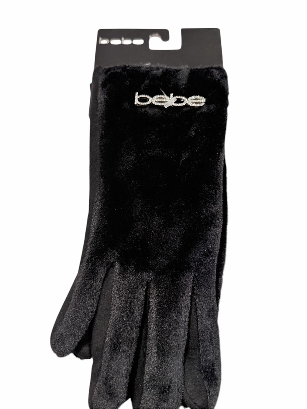 bebe Black Faux Fur Logo Gloves